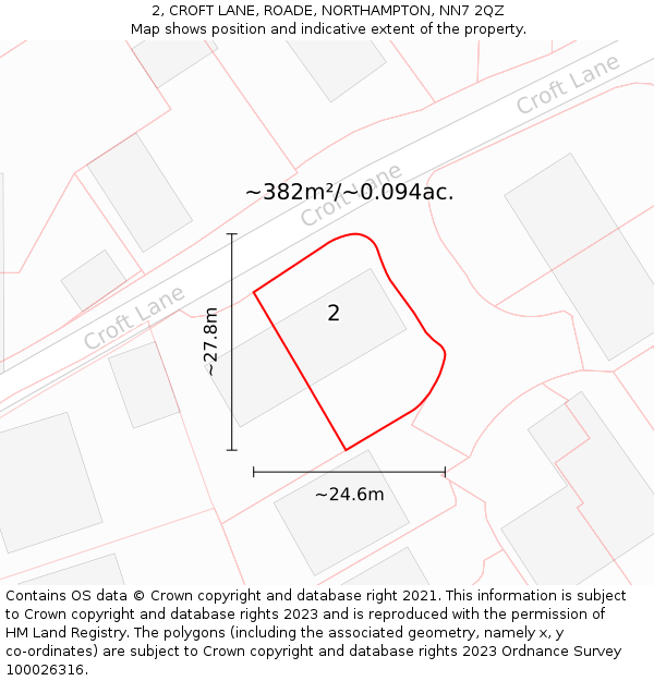 2, CROFT LANE, ROADE, NORTHAMPTON, NN7 2QZ: Plot and title map