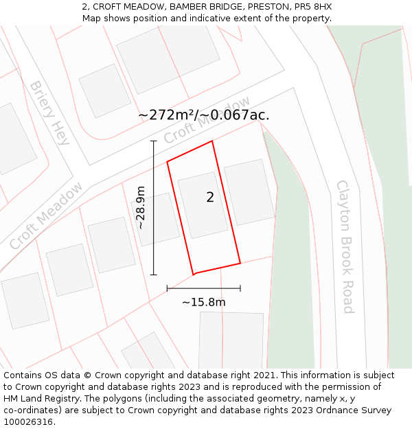 2, CROFT MEADOW, BAMBER BRIDGE, PRESTON, PR5 8HX: Plot and title map
