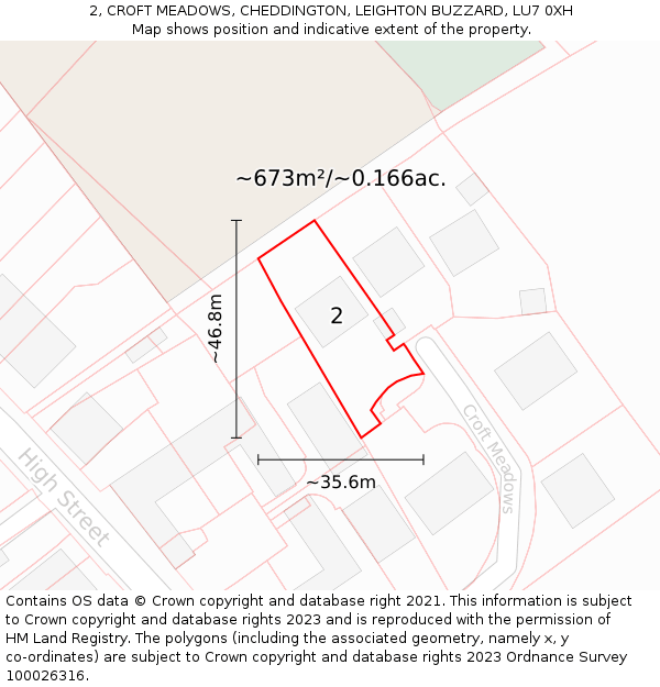2, CROFT MEADOWS, CHEDDINGTON, LEIGHTON BUZZARD, LU7 0XH: Plot and title map
