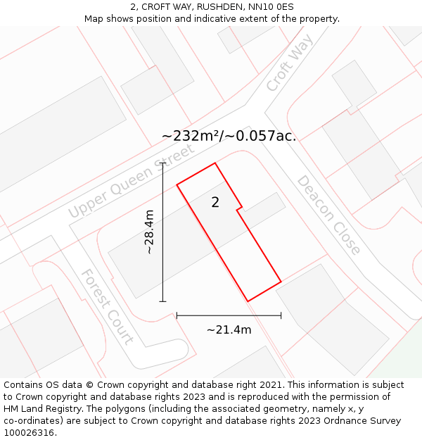 2, CROFT WAY, RUSHDEN, NN10 0ES: Plot and title map