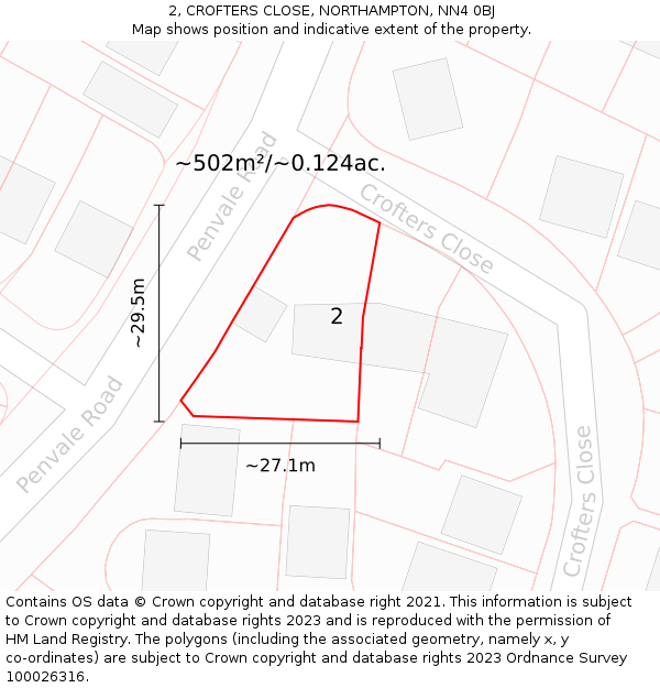 2, CROFTERS CLOSE, NORTHAMPTON, NN4 0BJ: Plot and title map