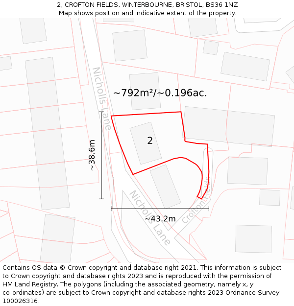 2, CROFTON FIELDS, WINTERBOURNE, BRISTOL, BS36 1NZ: Plot and title map