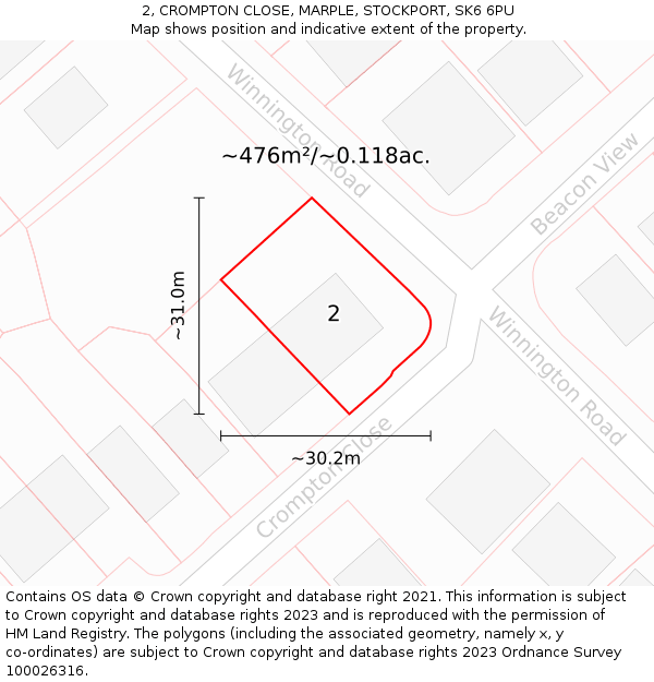 2, CROMPTON CLOSE, MARPLE, STOCKPORT, SK6 6PU: Plot and title map