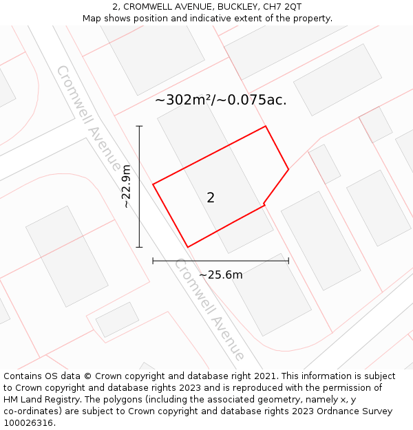 2, CROMWELL AVENUE, BUCKLEY, CH7 2QT: Plot and title map
