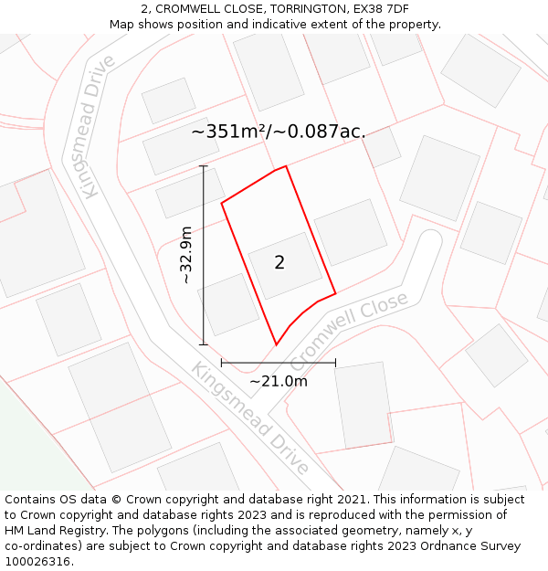 2, CROMWELL CLOSE, TORRINGTON, EX38 7DF: Plot and title map