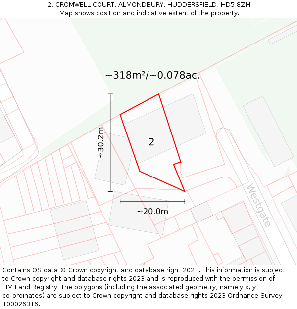 2, CROMWELL COURT, ALMONDBURY, HUDDERSFIELD, HD5 8ZH: Plot and title map