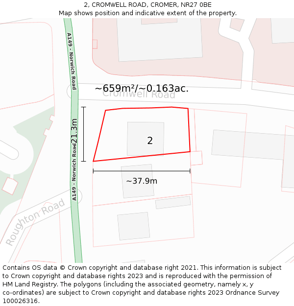 2, CROMWELL ROAD, CROMER, NR27 0BE: Plot and title map
