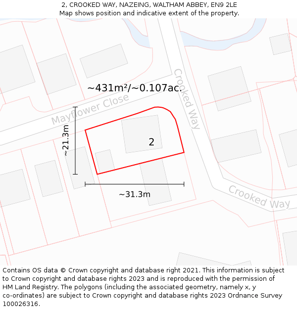 2, CROOKED WAY, NAZEING, WALTHAM ABBEY, EN9 2LE: Plot and title map