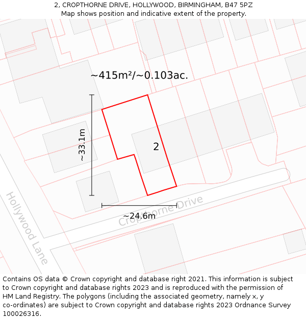 2, CROPTHORNE DRIVE, HOLLYWOOD, BIRMINGHAM, B47 5PZ: Plot and title map
