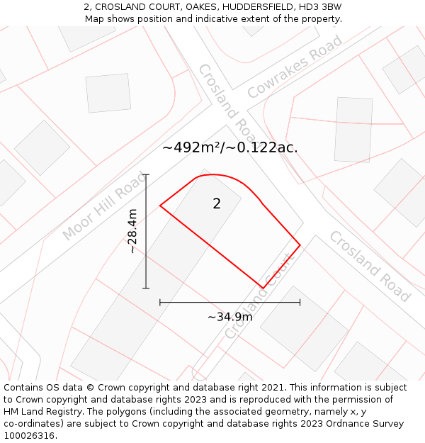 2, CROSLAND COURT, OAKES, HUDDERSFIELD, HD3 3BW: Plot and title map