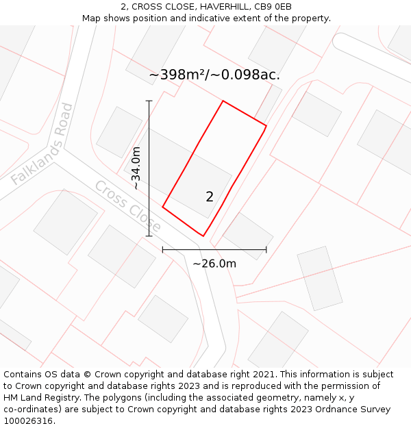 2, CROSS CLOSE, HAVERHILL, CB9 0EB: Plot and title map