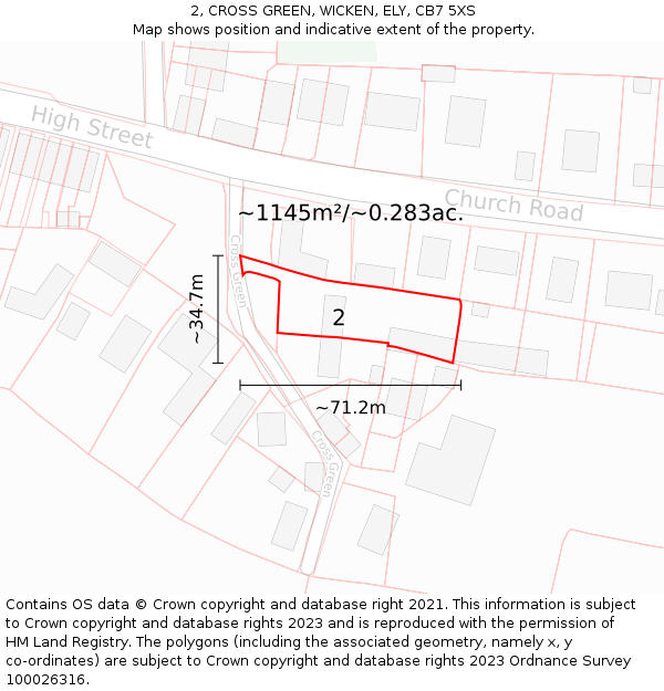 2, CROSS GREEN, WICKEN, ELY, CB7 5XS: Plot and title map