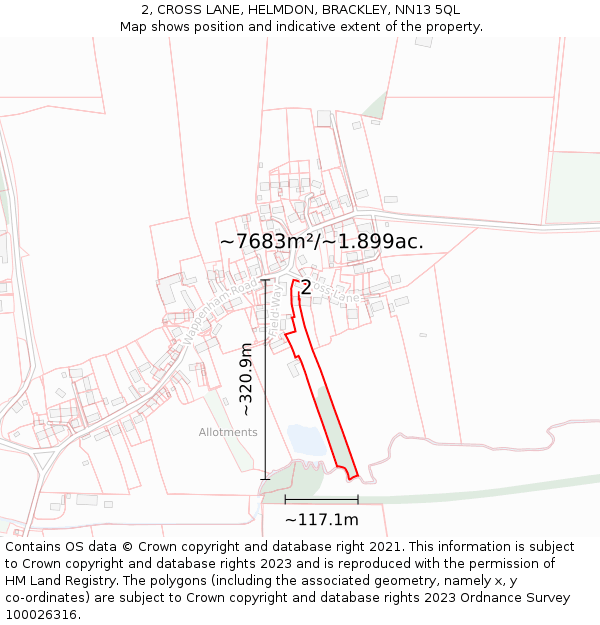2, CROSS LANE, HELMDON, BRACKLEY, NN13 5QL: Plot and title map
