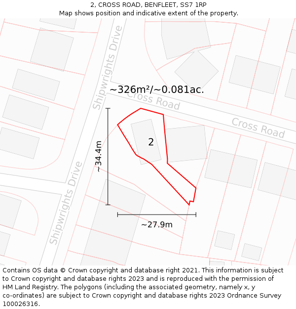 2, CROSS ROAD, BENFLEET, SS7 1RP: Plot and title map