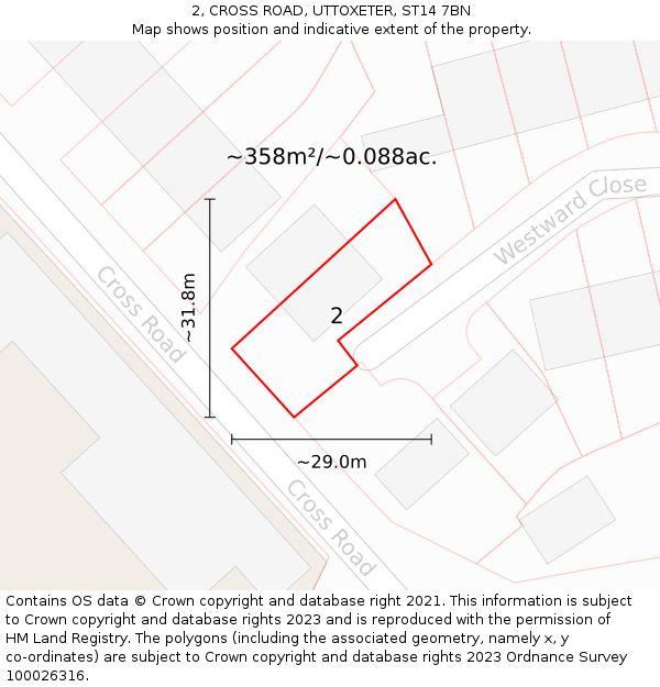 2, CROSS ROAD, UTTOXETER, ST14 7BN: Plot and title map