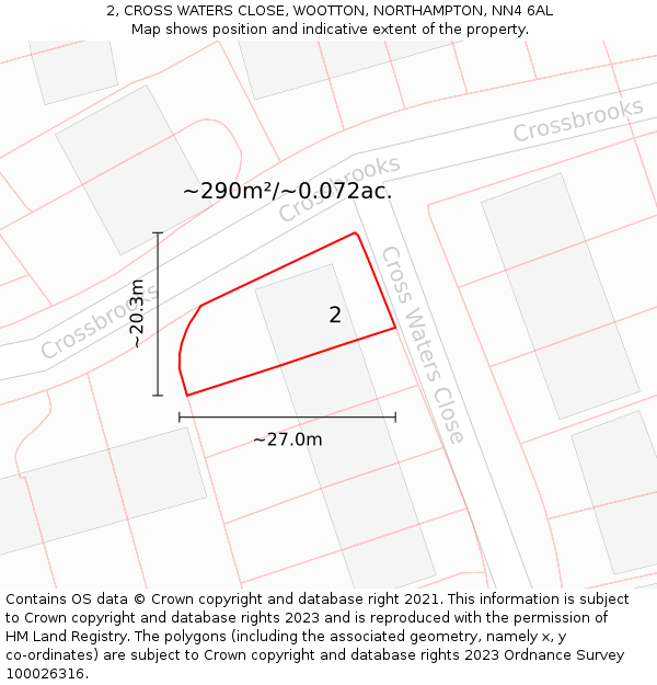 2, CROSS WATERS CLOSE, WOOTTON, NORTHAMPTON, NN4 6AL: Plot and title map