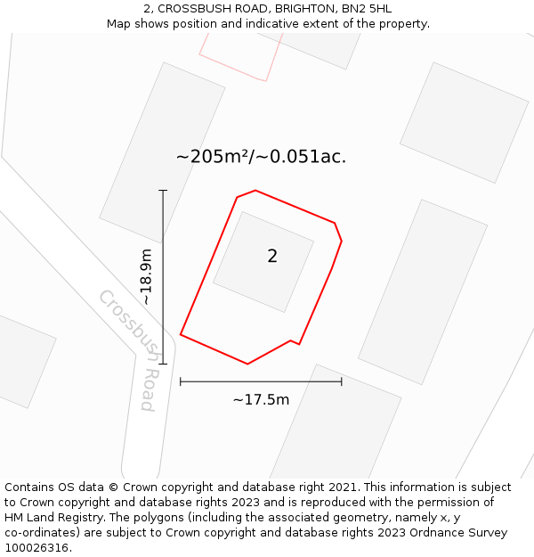 2, CROSSBUSH ROAD, BRIGHTON, BN2 5HL: Plot and title map