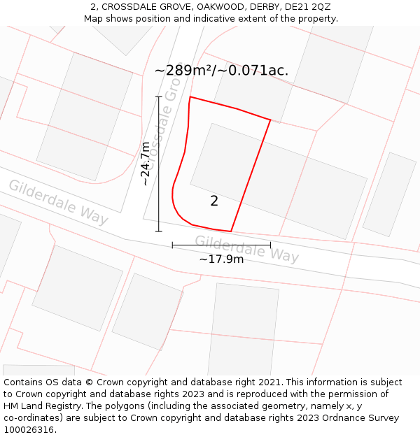 2, CROSSDALE GROVE, OAKWOOD, DERBY, DE21 2QZ: Plot and title map