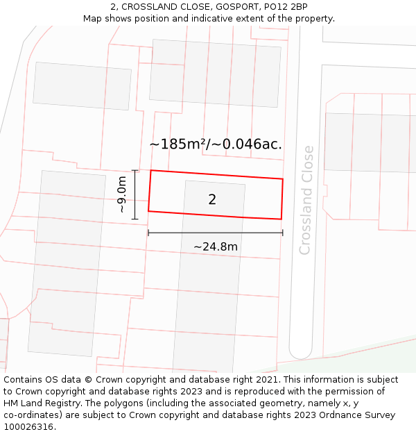 2, CROSSLAND CLOSE, GOSPORT, PO12 2BP: Plot and title map