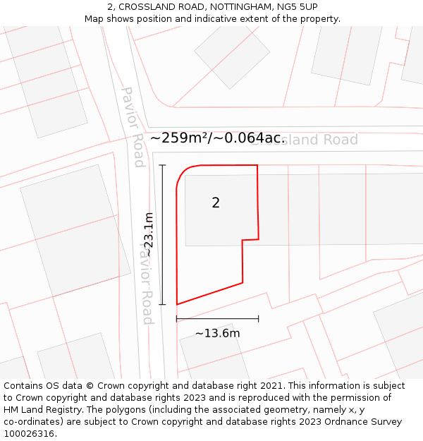 2, CROSSLAND ROAD, NOTTINGHAM, NG5 5UP: Plot and title map