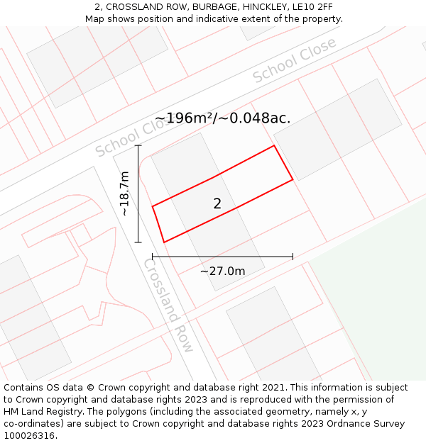 2, CROSSLAND ROW, BURBAGE, HINCKLEY, LE10 2FF: Plot and title map