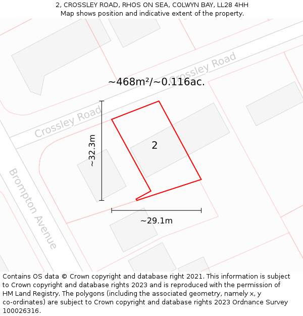 2, CROSSLEY ROAD, RHOS ON SEA, COLWYN BAY, LL28 4HH: Plot and title map