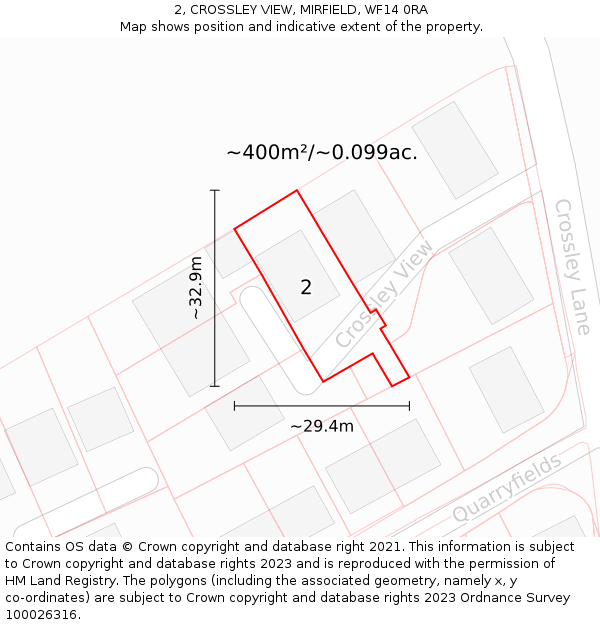 2, CROSSLEY VIEW, MIRFIELD, WF14 0RA: Plot and title map