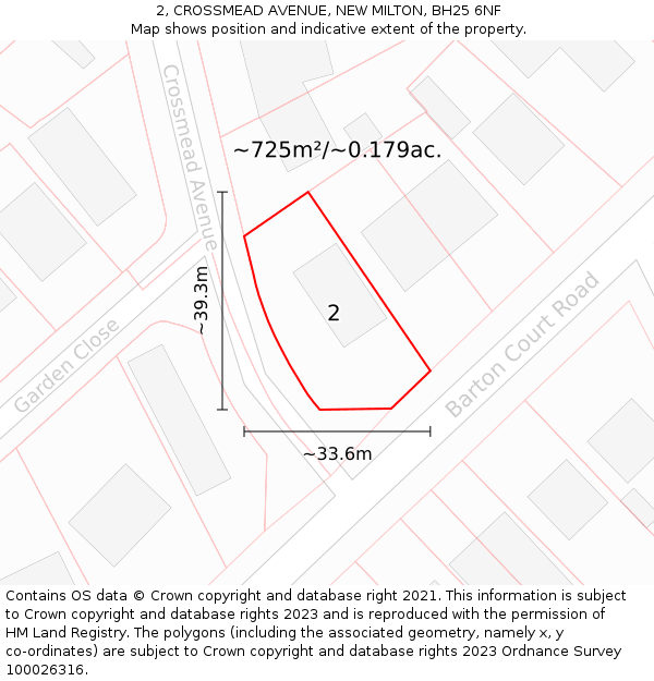 2, CROSSMEAD AVENUE, NEW MILTON, BH25 6NF: Plot and title map