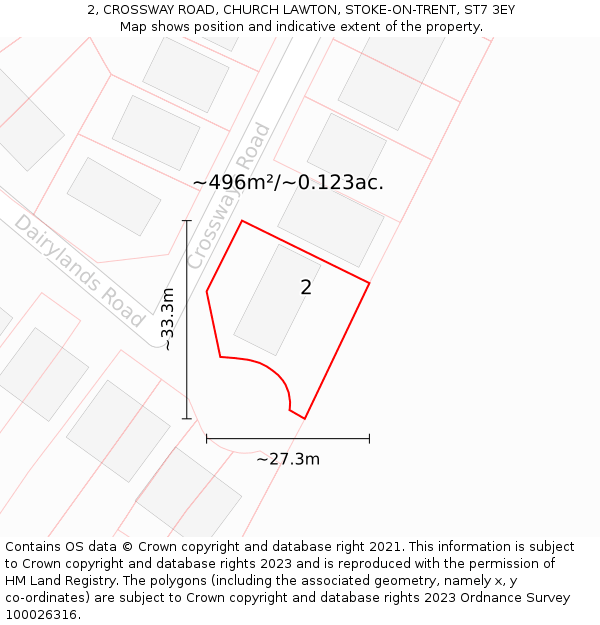 2, CROSSWAY ROAD, CHURCH LAWTON, STOKE-ON-TRENT, ST7 3EY: Plot and title map