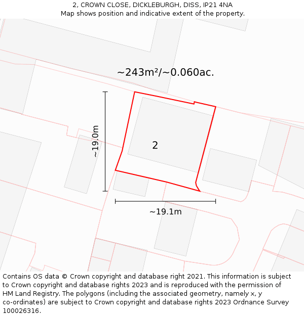 2, CROWN CLOSE, DICKLEBURGH, DISS, IP21 4NA: Plot and title map
