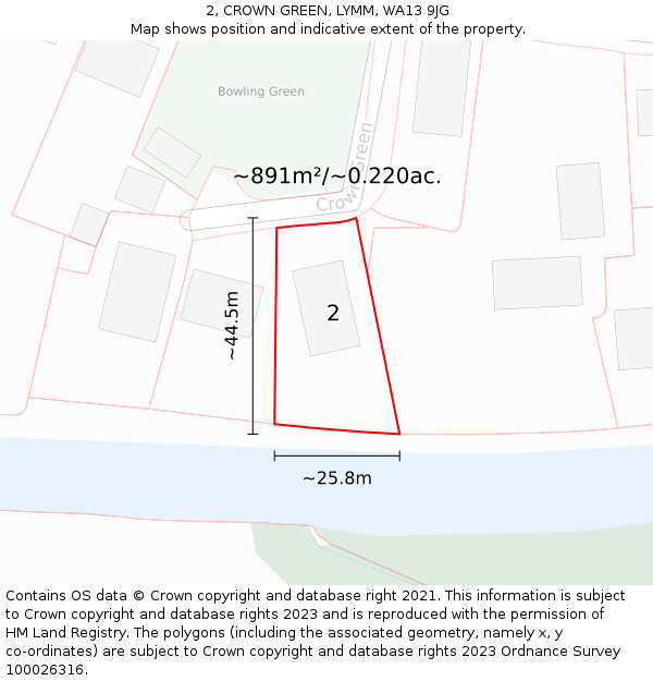2, CROWN GREEN, LYMM, WA13 9JG: Plot and title map