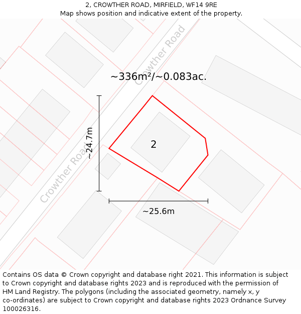 2, CROWTHER ROAD, MIRFIELD, WF14 9RE: Plot and title map