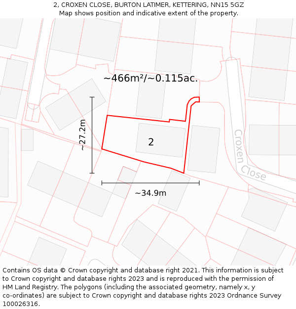 2, CROXEN CLOSE, BURTON LATIMER, KETTERING, NN15 5GZ: Plot and title map