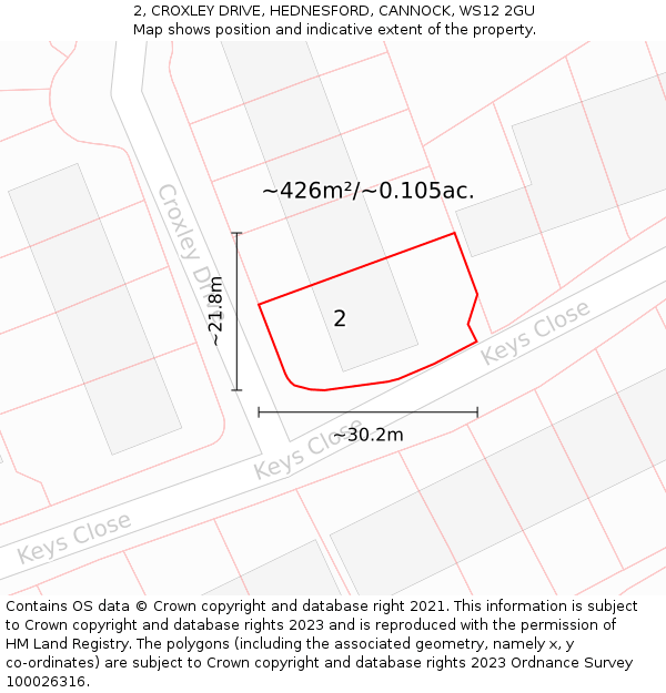 2, CROXLEY DRIVE, HEDNESFORD, CANNOCK, WS12 2GU: Plot and title map