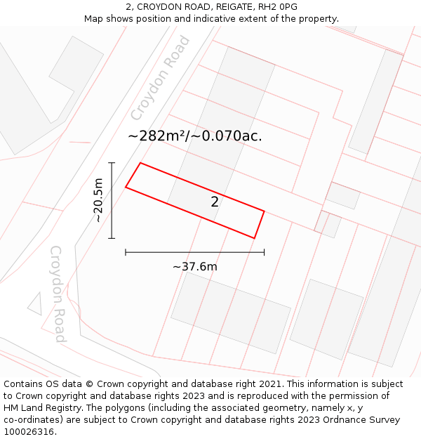 2, CROYDON ROAD, REIGATE, RH2 0PG: Plot and title map