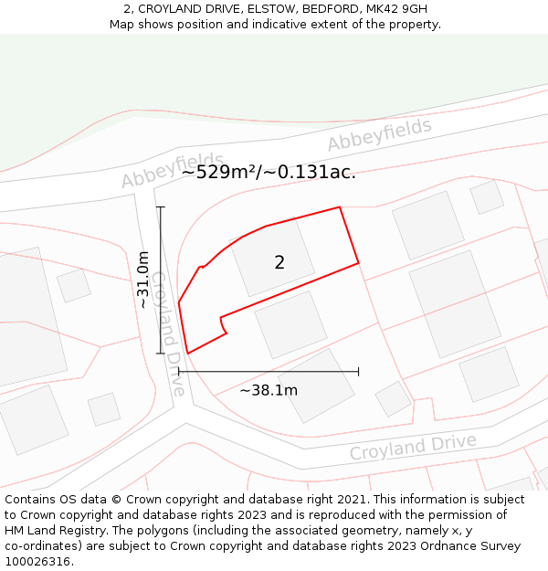 2, CROYLAND DRIVE, ELSTOW, BEDFORD, MK42 9GH: Plot and title map
