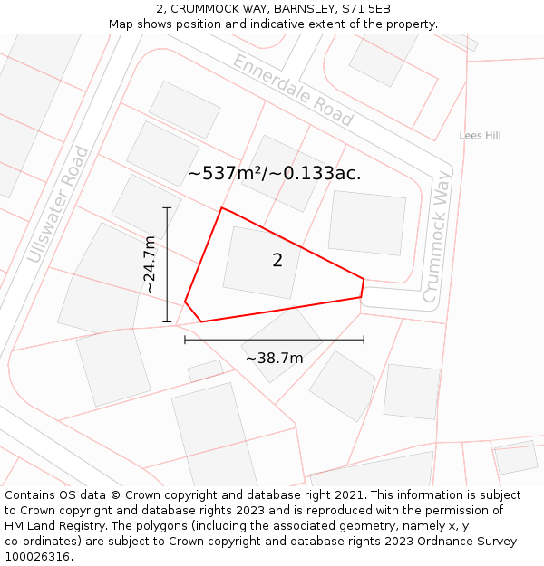 2, CRUMMOCK WAY, BARNSLEY, S71 5EB: Plot and title map