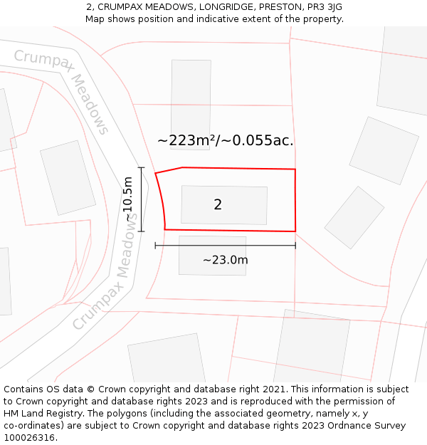 2, CRUMPAX MEADOWS, LONGRIDGE, PRESTON, PR3 3JG: Plot and title map
