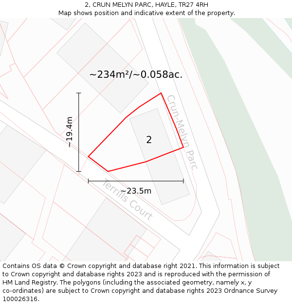 2, CRUN MELYN PARC, HAYLE, TR27 4RH: Plot and title map
