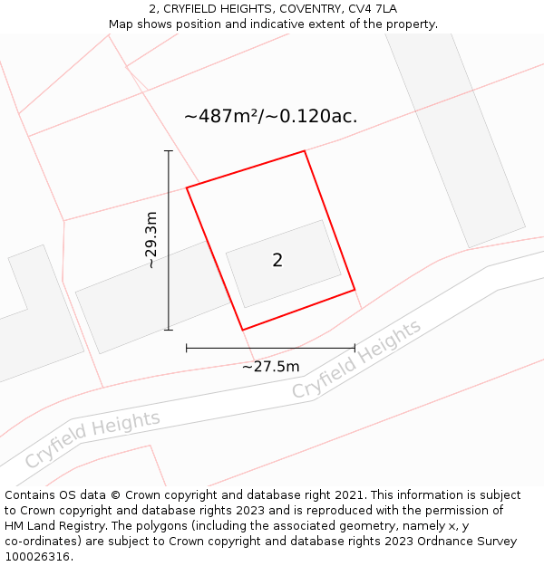 2, CRYFIELD HEIGHTS, COVENTRY, CV4 7LA: Plot and title map