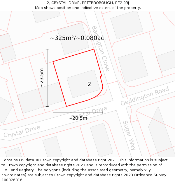 2, CRYSTAL DRIVE, PETERBOROUGH, PE2 9RJ: Plot and title map