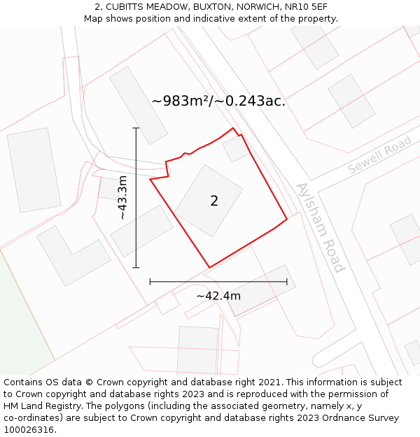 2, CUBITTS MEADOW, BUXTON, NORWICH, NR10 5EF: Plot and title map