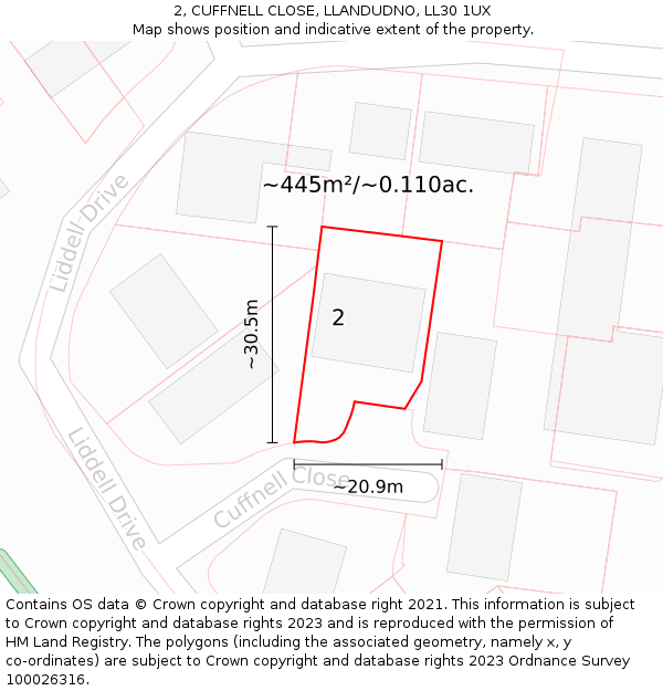 2, CUFFNELL CLOSE, LLANDUDNO, LL30 1UX: Plot and title map