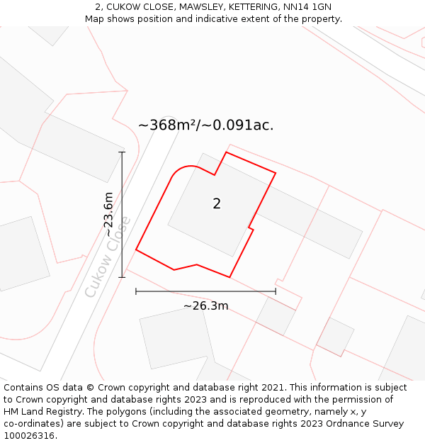 2, CUKOW CLOSE, MAWSLEY, KETTERING, NN14 1GN: Plot and title map