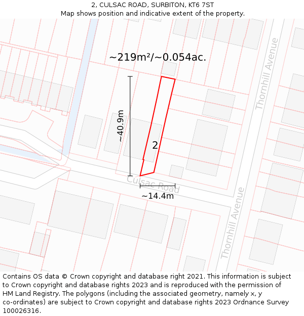 2, CULSAC ROAD, SURBITON, KT6 7ST: Plot and title map