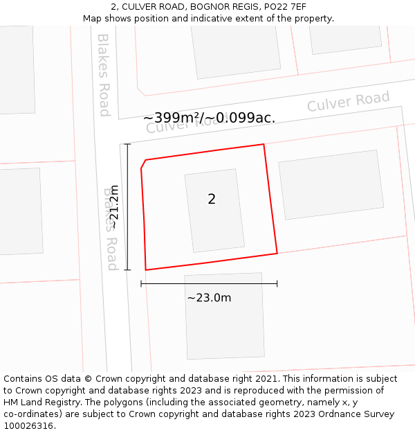 2, CULVER ROAD, BOGNOR REGIS, PO22 7EF: Plot and title map