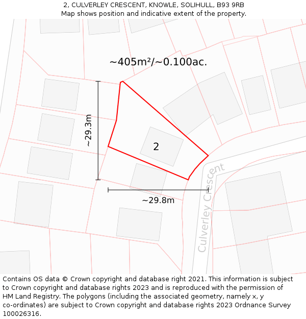 2, CULVERLEY CRESCENT, KNOWLE, SOLIHULL, B93 9RB: Plot and title map