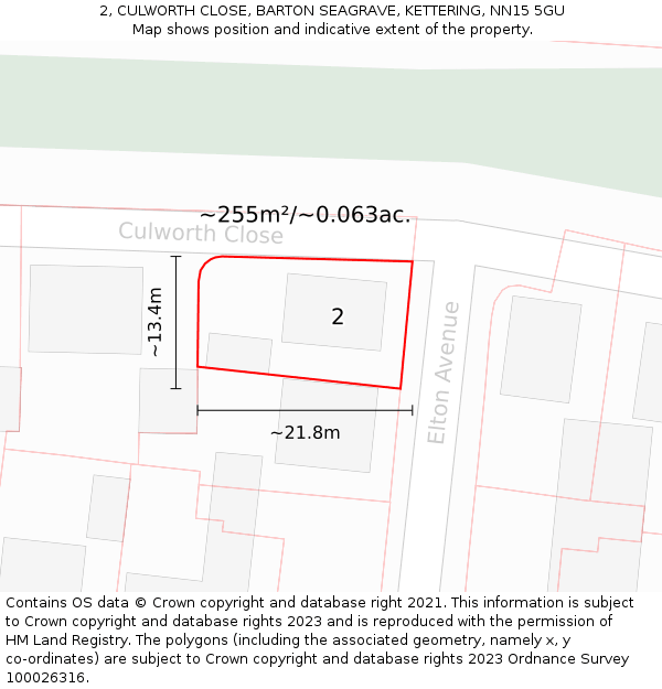 2, CULWORTH CLOSE, BARTON SEAGRAVE, KETTERING, NN15 5GU: Plot and title map