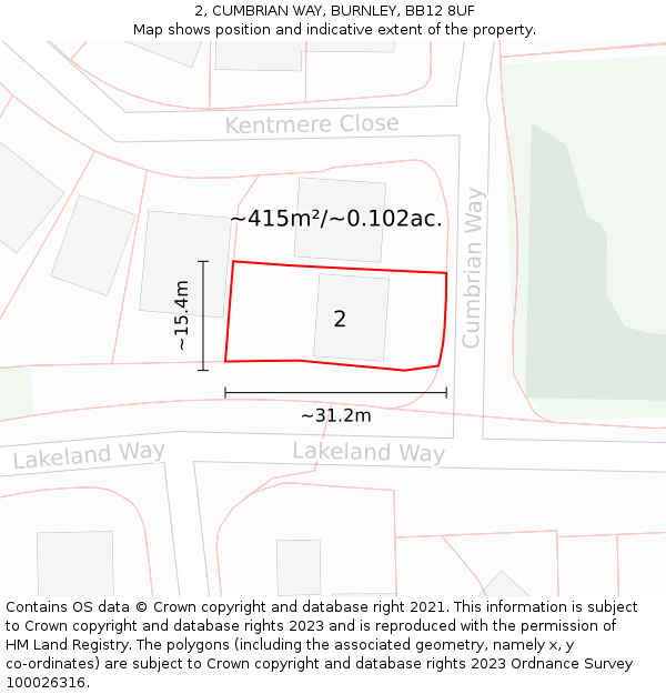 2, CUMBRIAN WAY, BURNLEY, BB12 8UF: Plot and title map