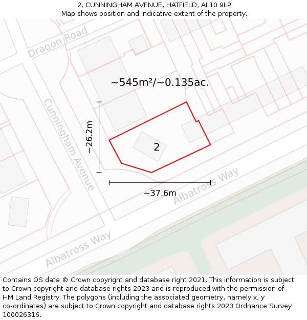 2, CUNNINGHAM AVENUE, HATFIELD, AL10 9LP: Plot and title map